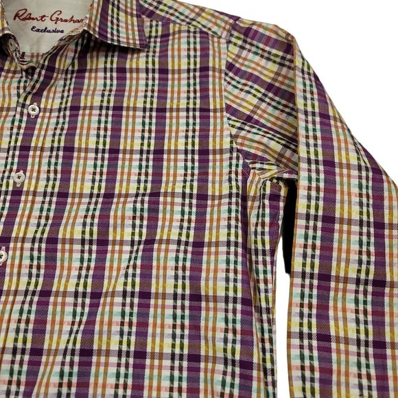 Robert Graham Exclusive Mens S Shirt Flip Cuff Dress Purple Pastel Plaid - Picture 6 of 12